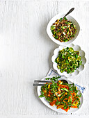 Zingy Reissalat, warmer zitroniger Zucchinisalat, Karotten-Orangen-Avocado-Salat