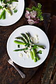 Asparagus with duck egg dressing and parsley