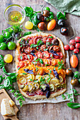 Rainbow flatbread with tomatoes in rainbow colors