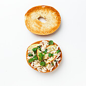 Toasted bagel crab meat and apples