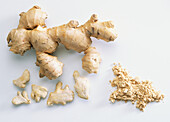 Fresh and dried ginger rhizomes and ground ginger