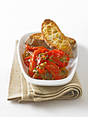Bowl of red pepper salad