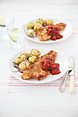 Crispy trout with potatoes and relish