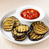 BBQ chargrilled aubergine with spiced tomato sauce