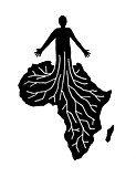 Figure with roots spreading all over Africa, illustration