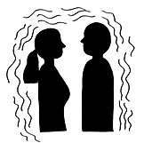 Man and woman facing each other, illustration
