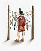 Inca tying knots on quipu, illustration