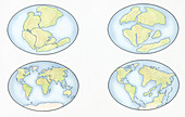 Movement of landmasses since Pangaea, illustration