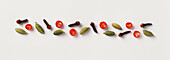 Cloves, cardamon pods and chilli slices