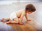 Girl toddler crawling
