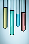 Test tubes with coloured liquids