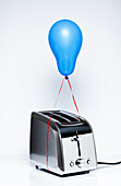 Balloon floats over a hot toaster