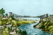 Railroad suspension bridge, 1856