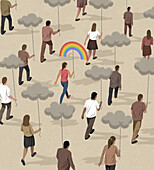 Standing out from the crowd, conceptual illustration