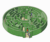 Dollar sign tree in centre of maze, illustration