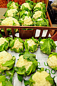 Cauliflowers in organic food shop