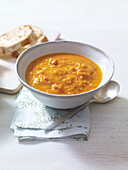 Minted tomato and split pea soup
