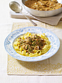 Beef stroganoff and pasta ribbons