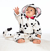 Baby boy wearing dog suit