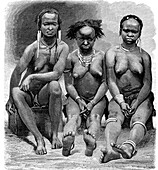 Pahouin women from Gabon, 19th century illustration