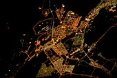 Abu Dhabi at night, United Arab Emirates, satellite image
