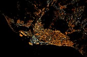 Barcelona, Spain at night, satellite image