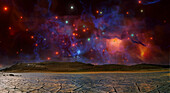 Starry sky over an alien planet, conceptual composite image