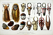 African masks, 19th century illustration