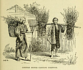 Country people carrying firewood, 19th century illustration