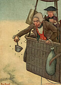 Catching bullets from a hot air balloon, illustration