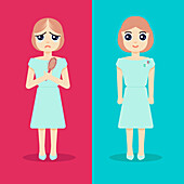 Woman before and after hair regeneration, illustration