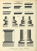 Pedestals, bases and mouldings, 19th century illustration