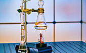 Glass chemical equipment in a chemistry lab