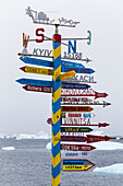 Vernadsky Research Base distance pole, Antarctica
