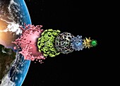 Viruses in space, conceptual illustration