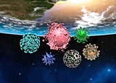 Viruses in space, conceptual illustration
