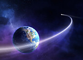 Comet passing Earth, illustration