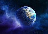 Earth engulfed by nebula, illustration