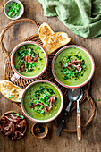Green pea soup with proscuitto
