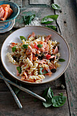 Fusilli with roasted salmon and capers
