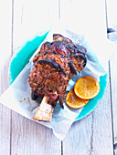 Grilled veal shank with oranges