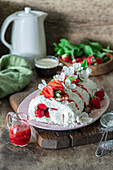 Strawberry meringue roll