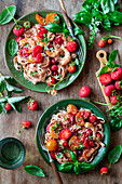 Strawberry prawn pasta with tomato stawberry sauce