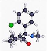 Ketamine anaesthetic and sedative drug, molecular model