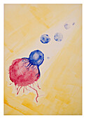 T cells attacking cancer cells, illustration