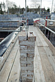 Stacked bricks at construction site