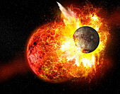Asteroid impact on the primeval Moon, illustration