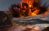 Impact-created tsunami on early Mars, illustration