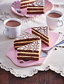 Layered chocolate cake bars with pudding