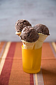 Chocolate ice cream in cake cones